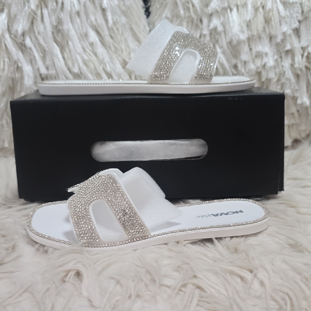 Fashion Nova White and Silver Embellished Sandals - Picture 4 of 6